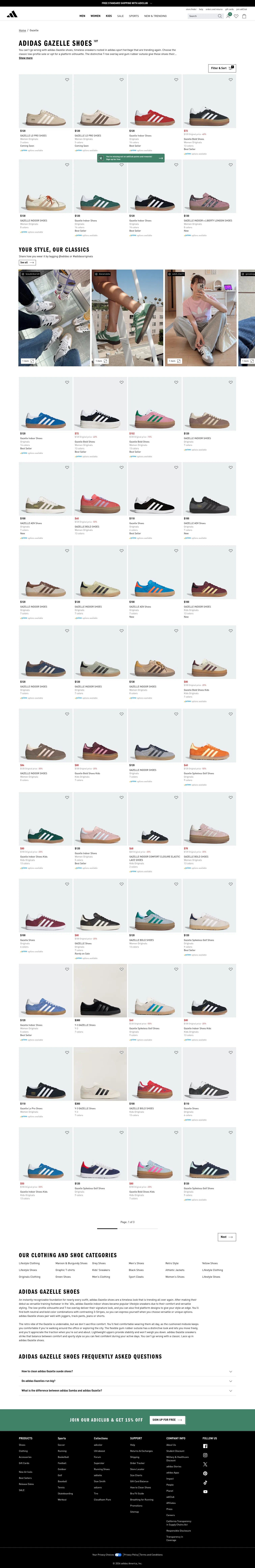 adidas.com/us/gazelle on desktop, full screenshot