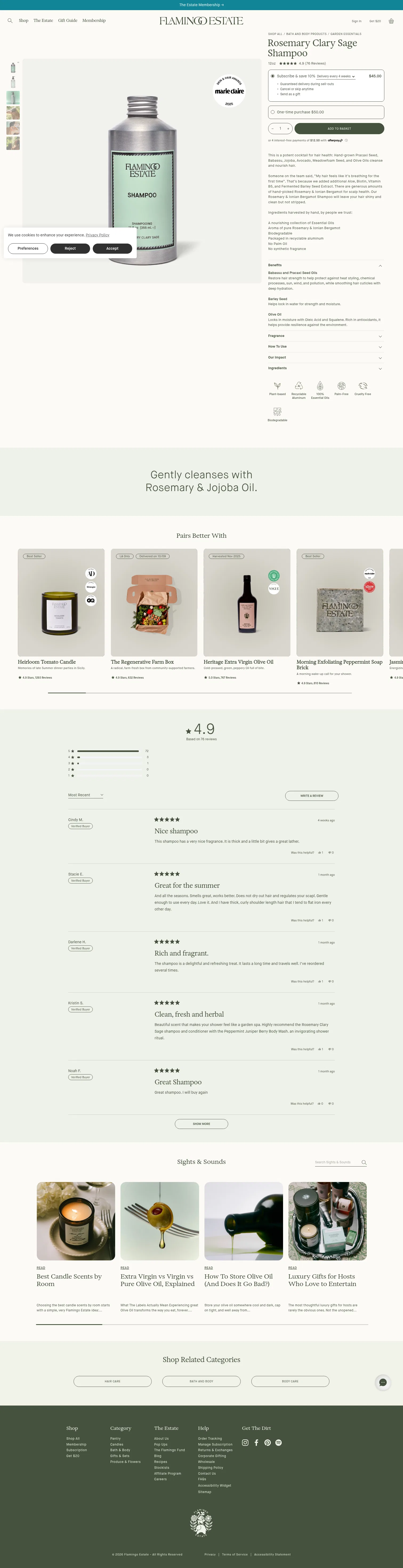 flamingoestate.com/products/rosemary-clary-sage-shampoo on desktop, full screenshot