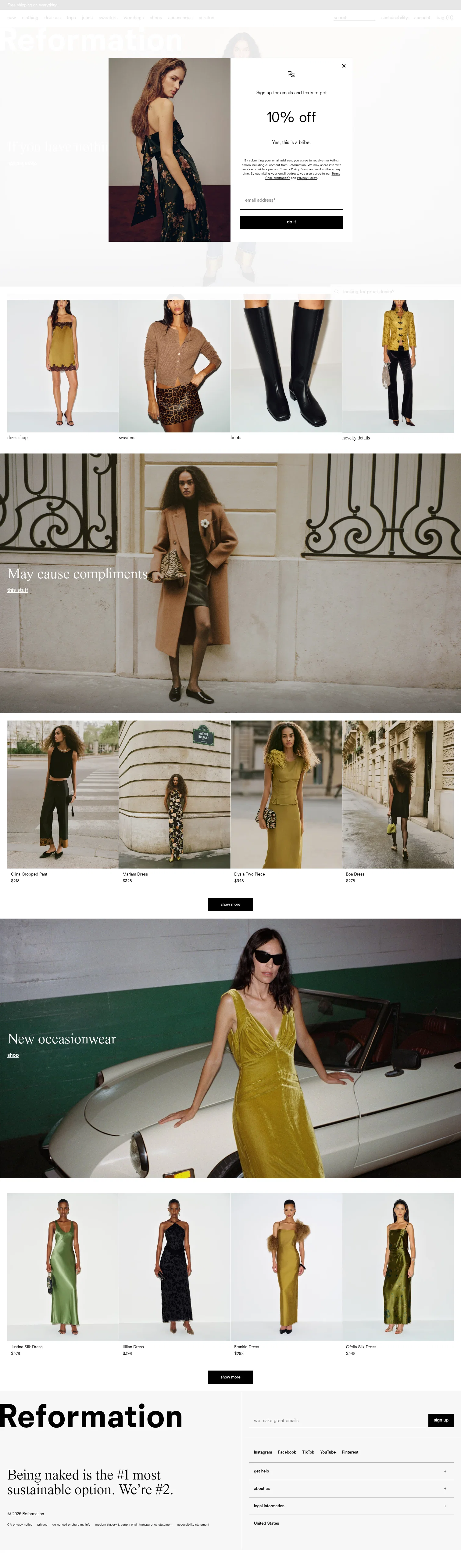 Reformation landing page