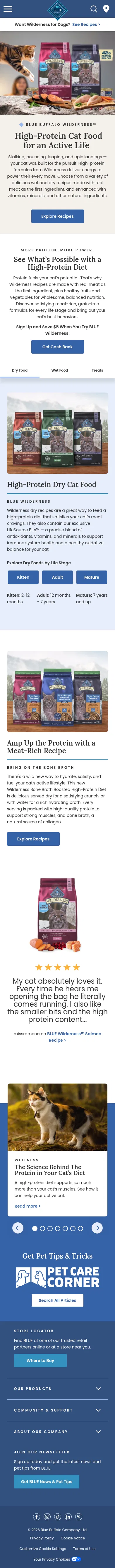 bluebuffalo.com/natural-cat-food/wilderness on mobile, full screenshot