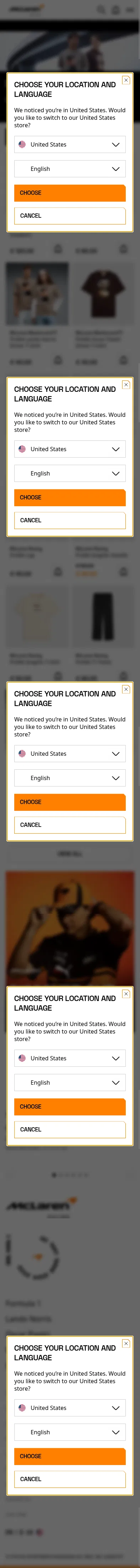 store.mclaren.com/en/collections/fanwear/lifestyle on mobile, full screenshot