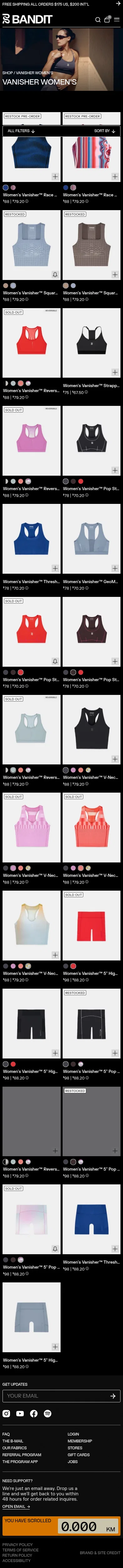 banditrunning.com/collections/vanisher-womens on mobile, full screenshot