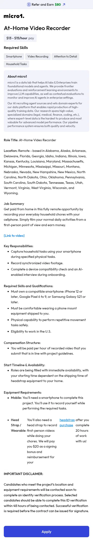 jobs.micro1.ai/post/0f435bd2-e7f0-4d24-9e32-de34b71c2a97 on mobile, full screenshot