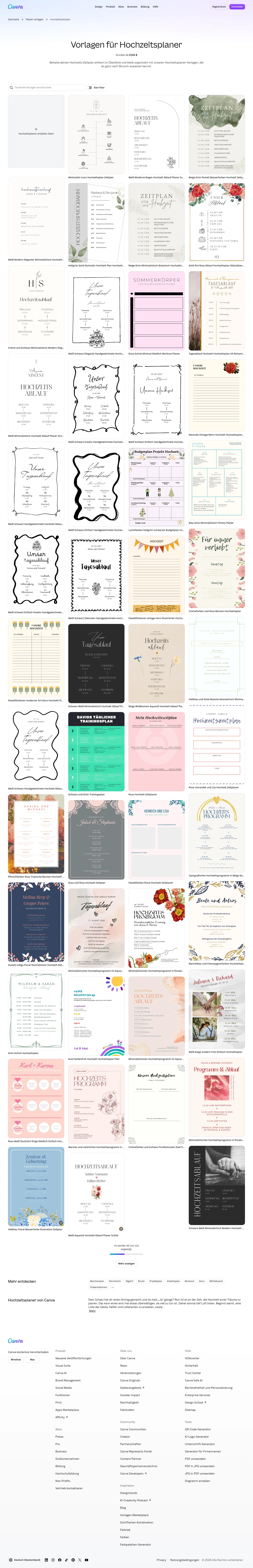 canva.com/de_de/terminplaner/vorlagen/hochzeit on desktop, full screenshot