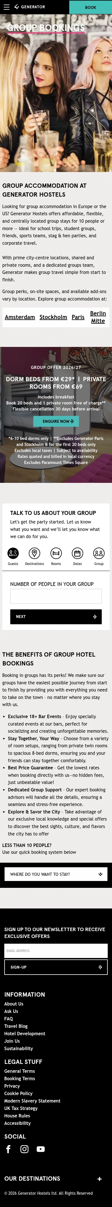 staygenerator.com/group-bookings on mobile, full screenshot