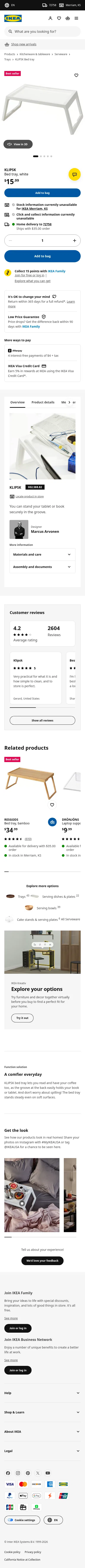 ikea.com/us/en/p/klipsk-bed-tray-white-00258882 on mobile, full screenshot