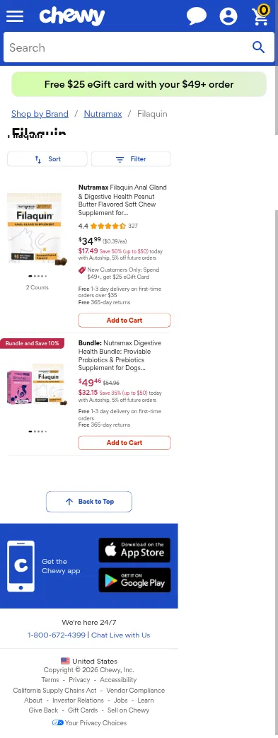 chewy.com/brands/filaquin-172550 on mobile, full screenshot
