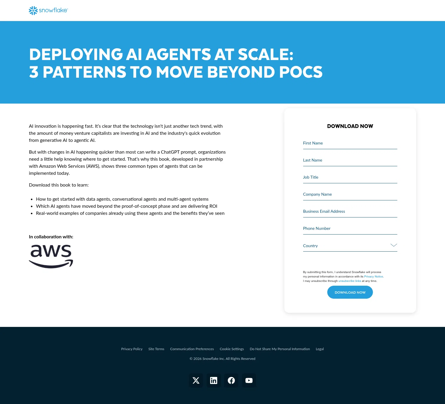 snowflake.com/en/resources/ebook/deploy-ai-agents-at-scale on desktop, full screenshot