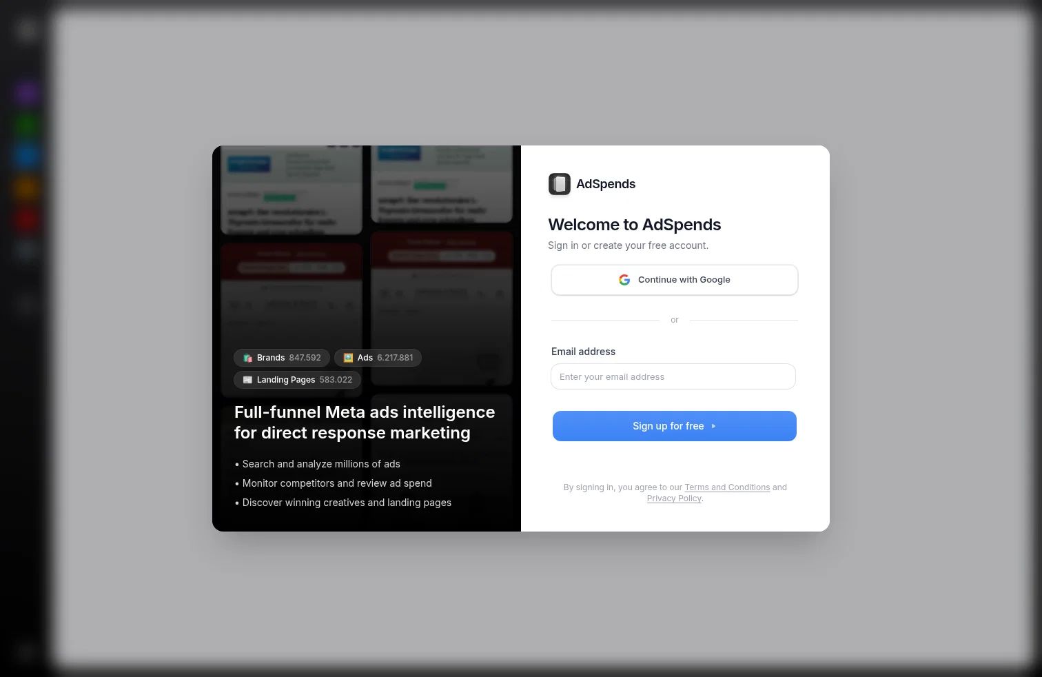 AdSpends.com landing page