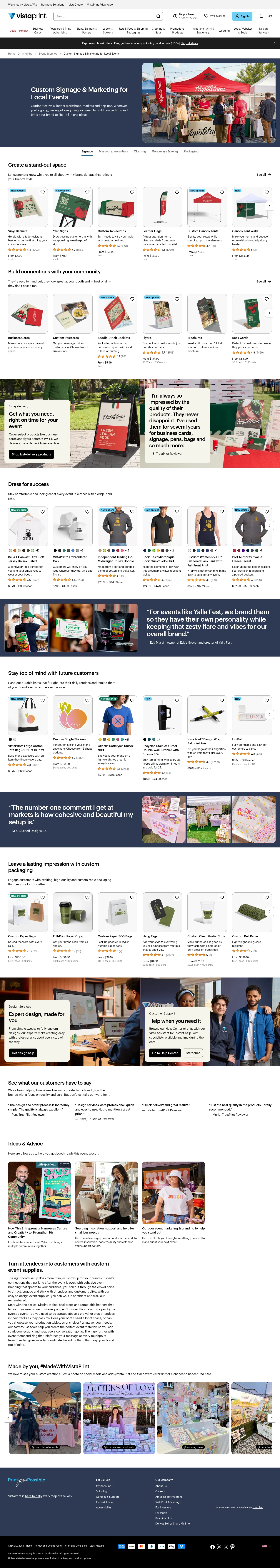 vistaprint.com/outdoor-events on desktop, full screenshot