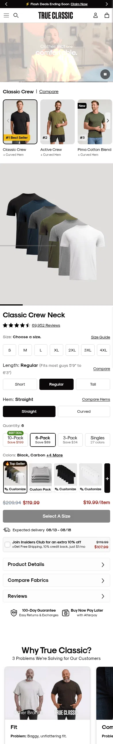 shop.trueclassictees.com/58b454e4-eef7-402c-8b54-284368ab4083 on mobile, full screenshot