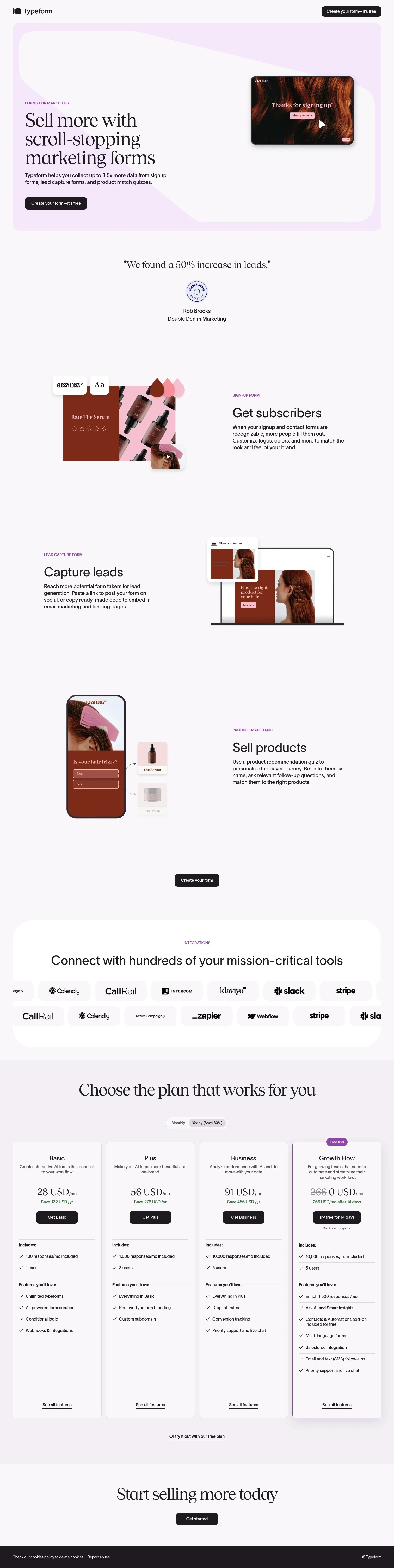 typeform.com/try/marketers on desktop, full screenshot