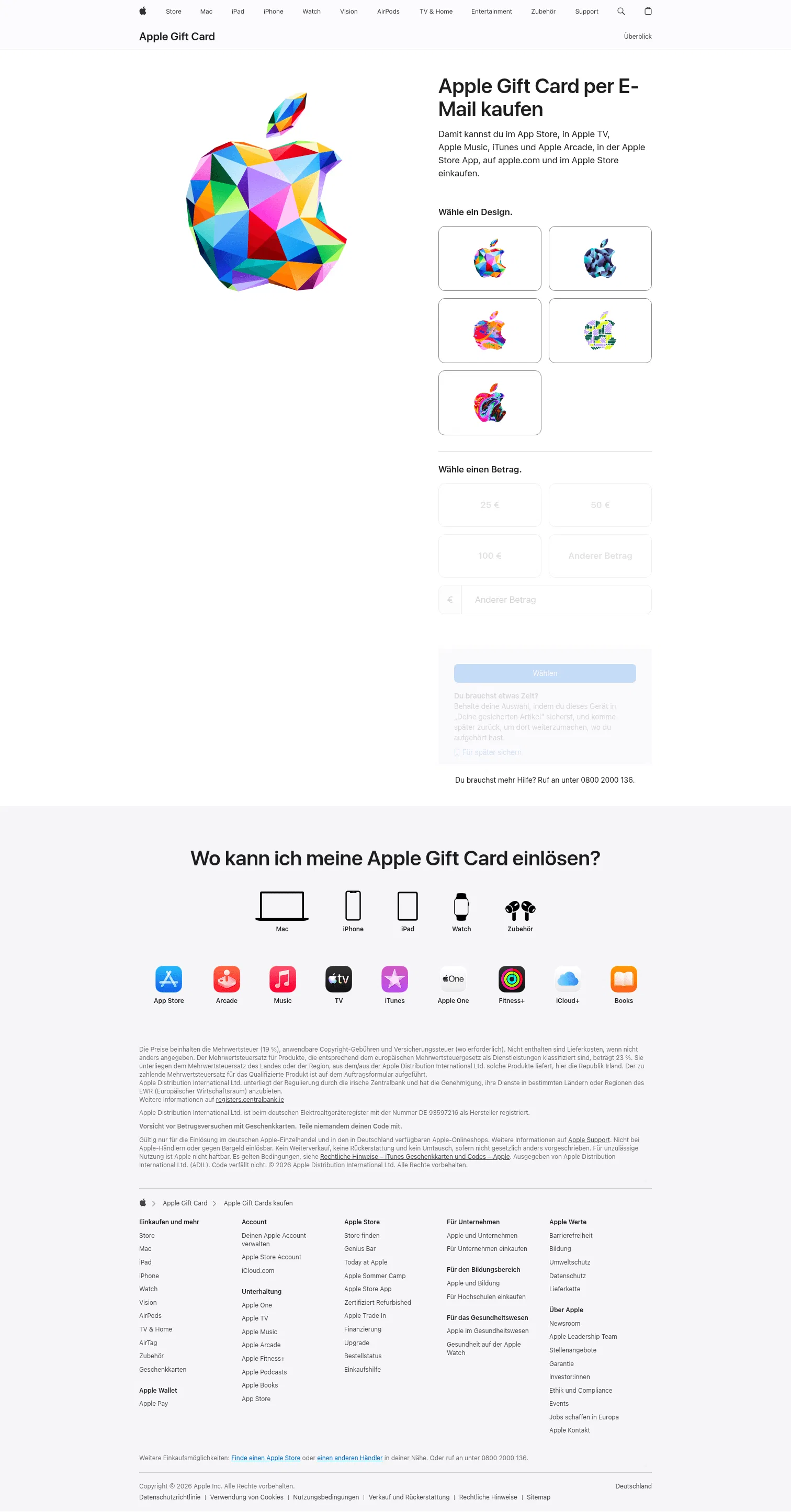 apple.com/de/shop/buy-giftcard/giftcard on desktop, full screenshot
