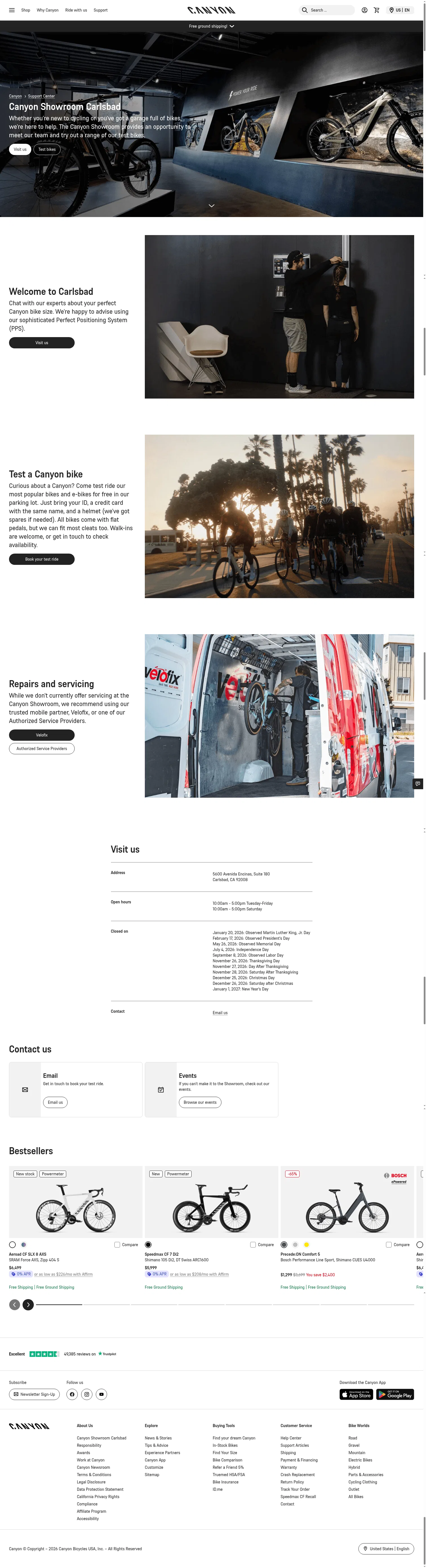 canyon.com/en-us/customer-service/meet-us/canyon-home.html on desktop, full screenshot