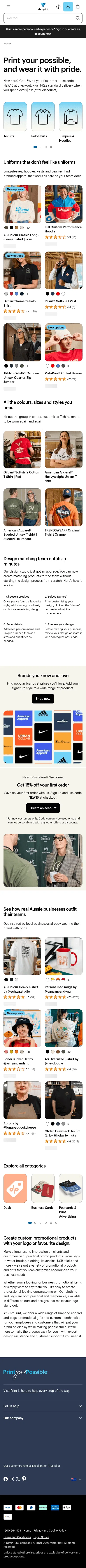vistaprint.com.au/custom-promotional-merch on mobile, full screenshot