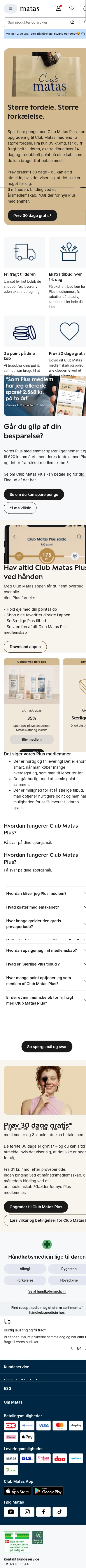 matas.dk/plus on mobile, full screenshot