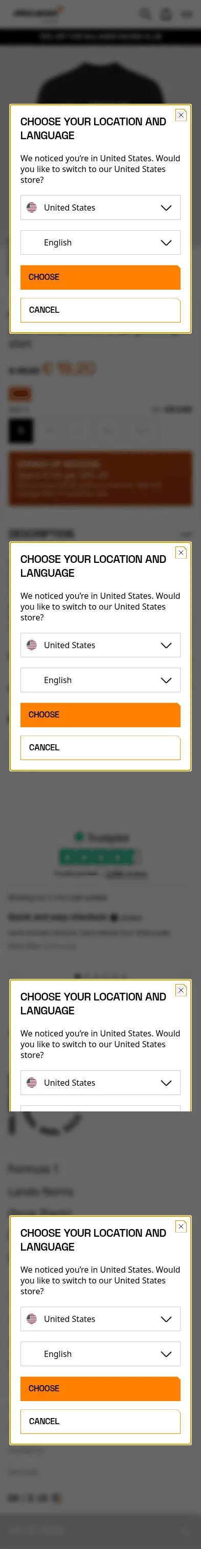 store.mclaren.com/en/mclaren-f1-2025-constructors-championship-t-shirt/701243106001803.html on mobile, full screenshot
