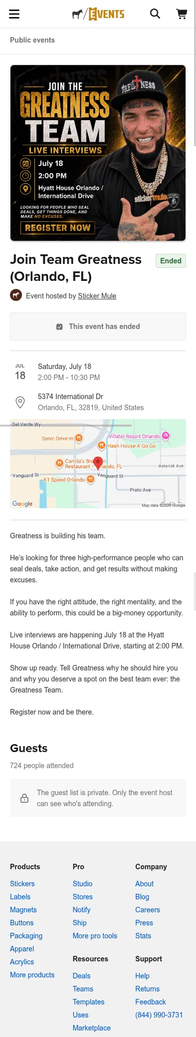 stickermule.com/events/8123c163-317f-4337-b8ac-5933a1c9c2da on mobile, full screenshot