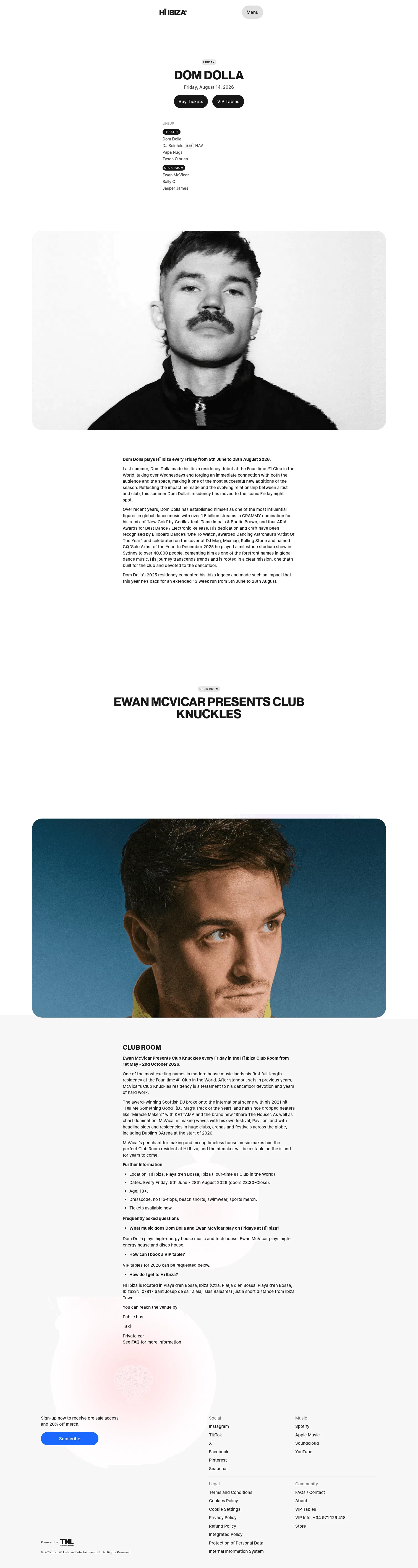 hiibiza.com/events/2026/dom-dolla/2026-08-14 on desktop, full screenshot