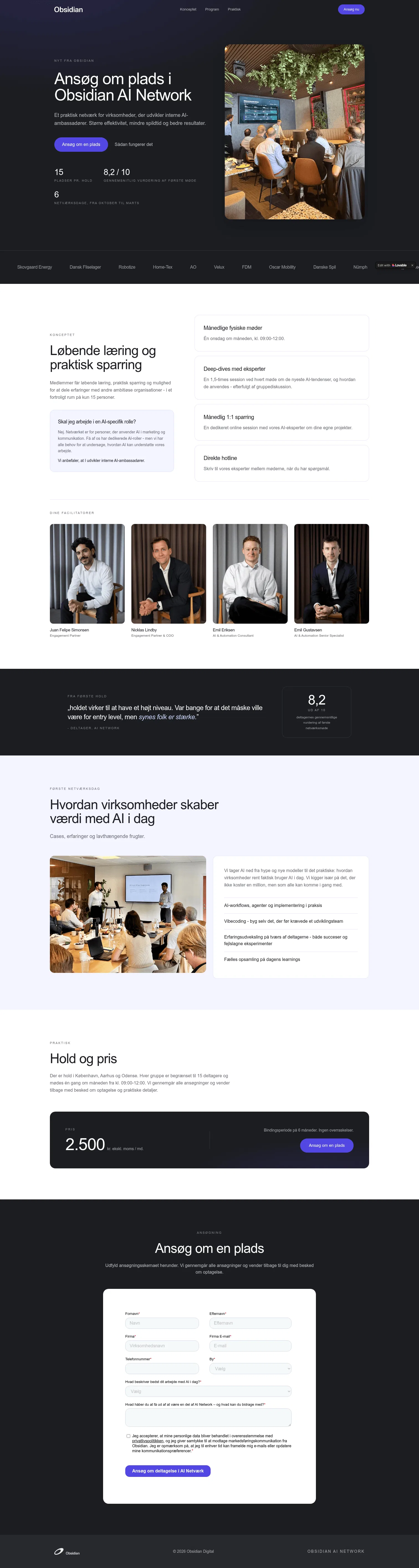 network.obsidianagency.com on desktop, full screenshot