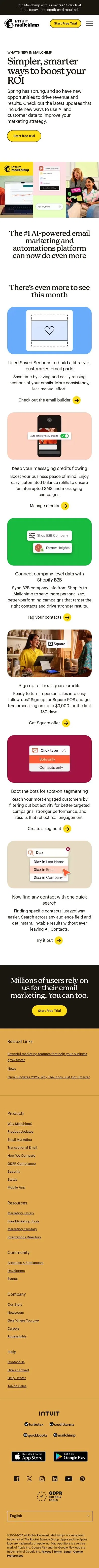 mailchimp.com/whats-new on mobile, full screenshot