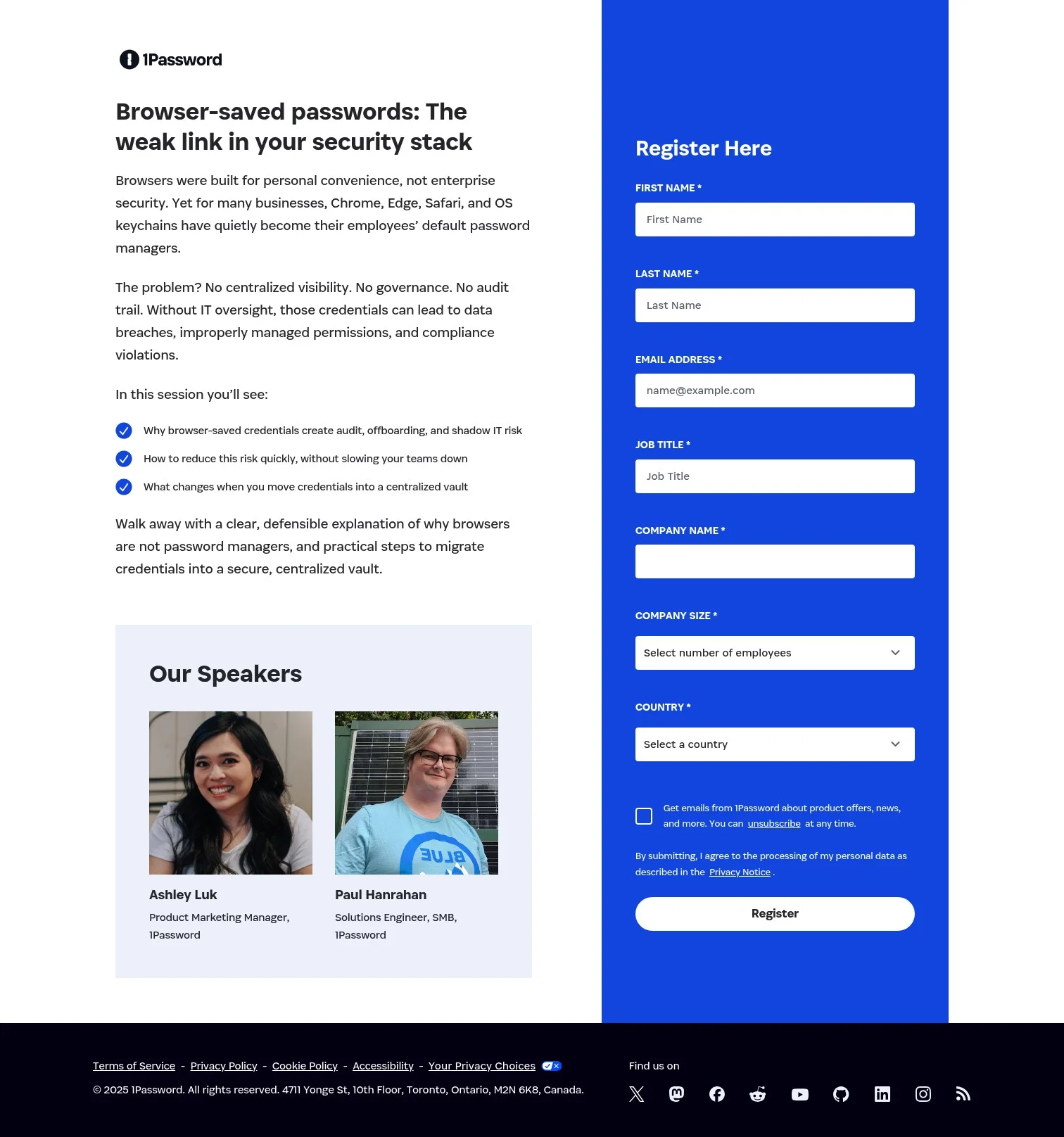 1Password landing page