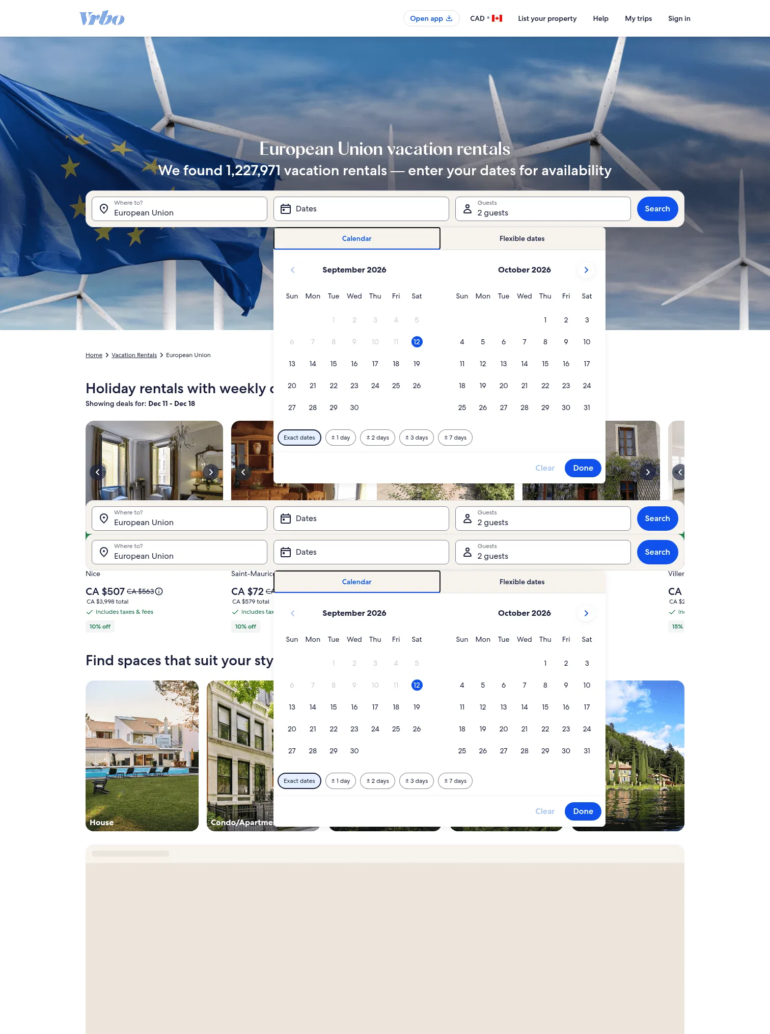 vrbo.com/en-ca/vacation-rentals/european-union on desktop, full screenshot