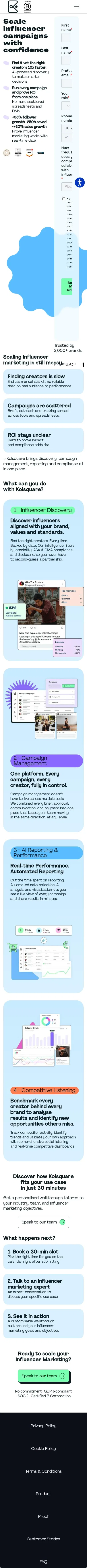 kolsquare.com/en-gb/influencer-marketing/scale-influencer-campaigns-with-confidence on mobile, full screenshot