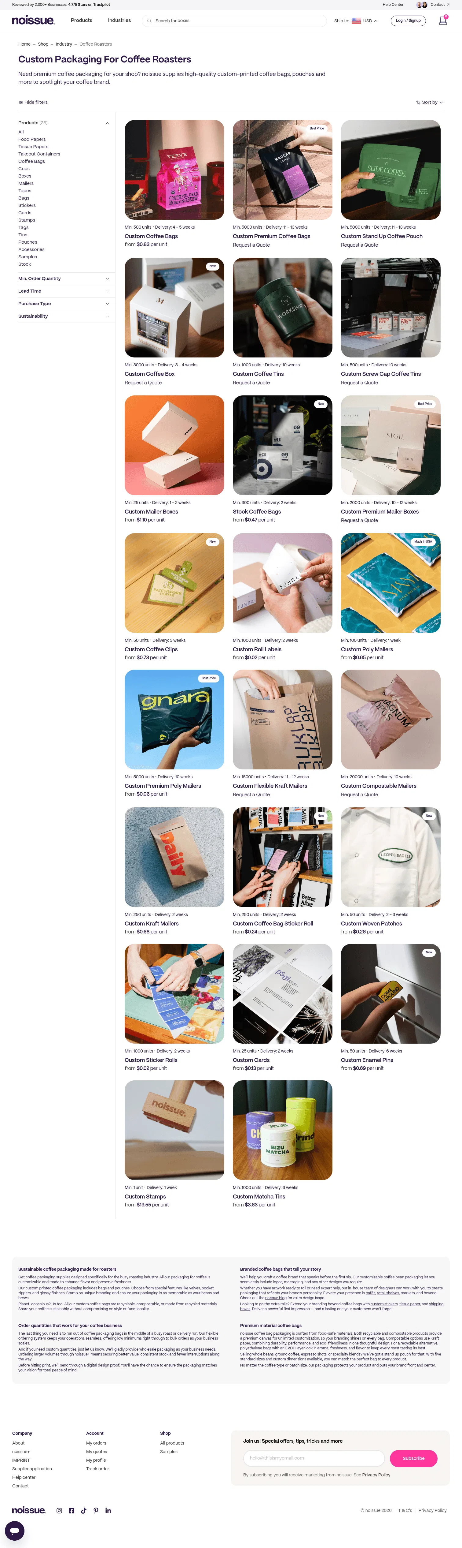 noissue.co/shop/industry/coffee-roasters on desktop, full screenshot