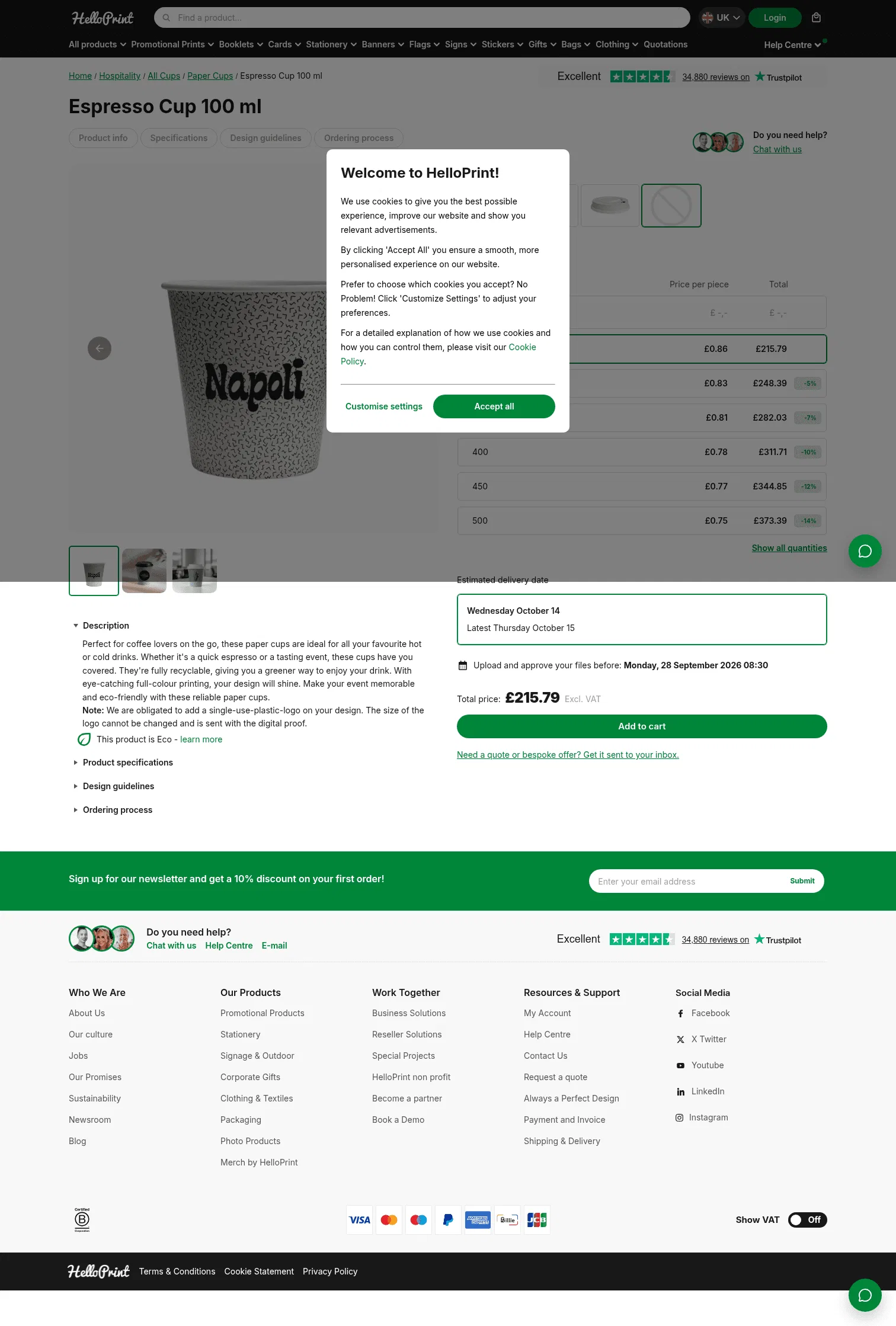 helloprint.com/en-gb/100mlespressocup-no-250-days8 on desktop, full screenshot