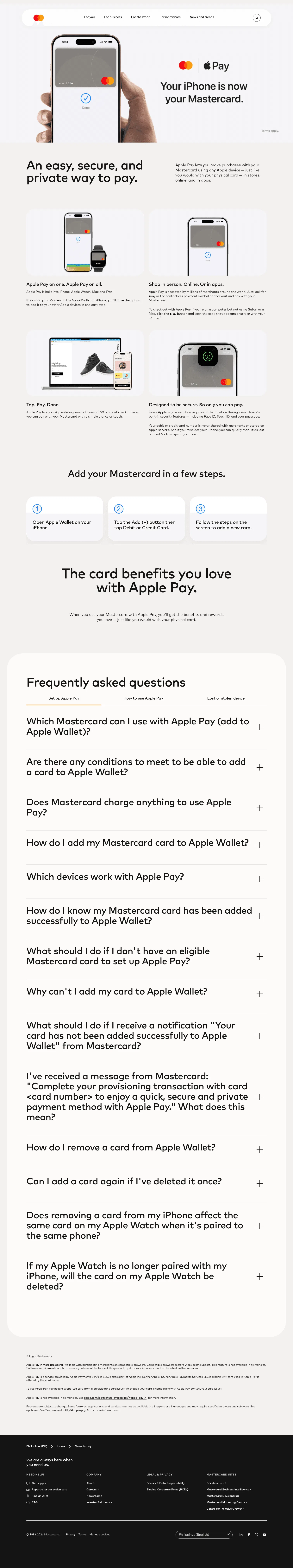 mastercard.com/ph/en/personal/ways-to-pay/apple-pay.html on desktop, full screenshot