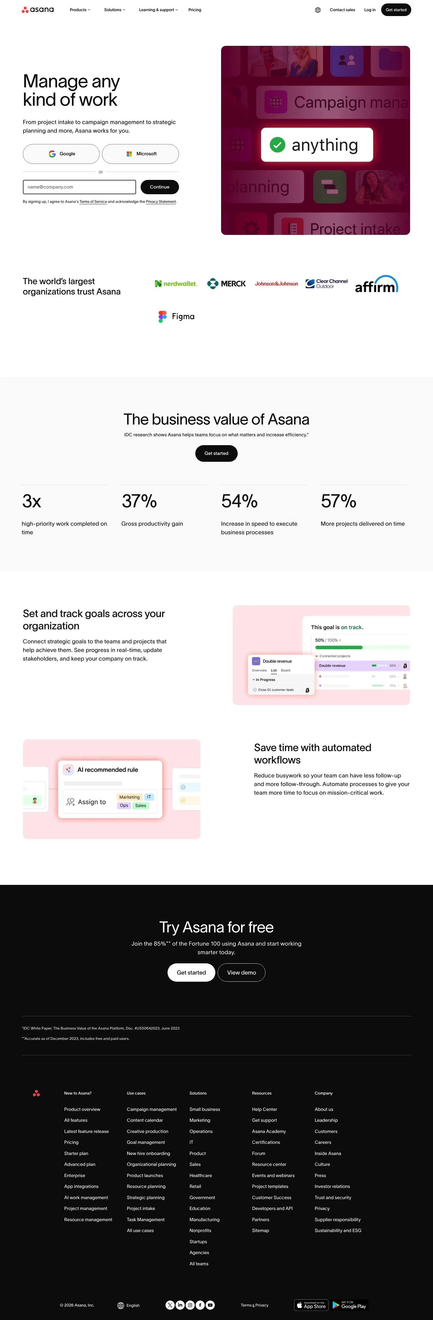 asana.com/campaign/manage-work on desktop, full screenshot