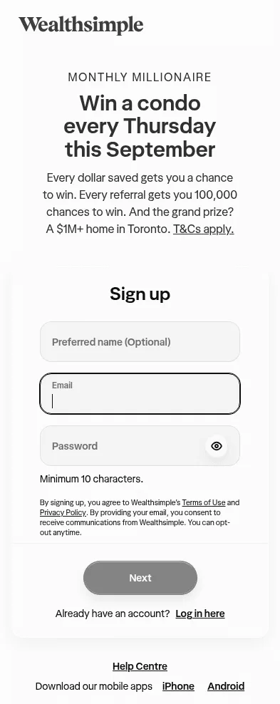my.wealthsimple.com/app/signup on mobile