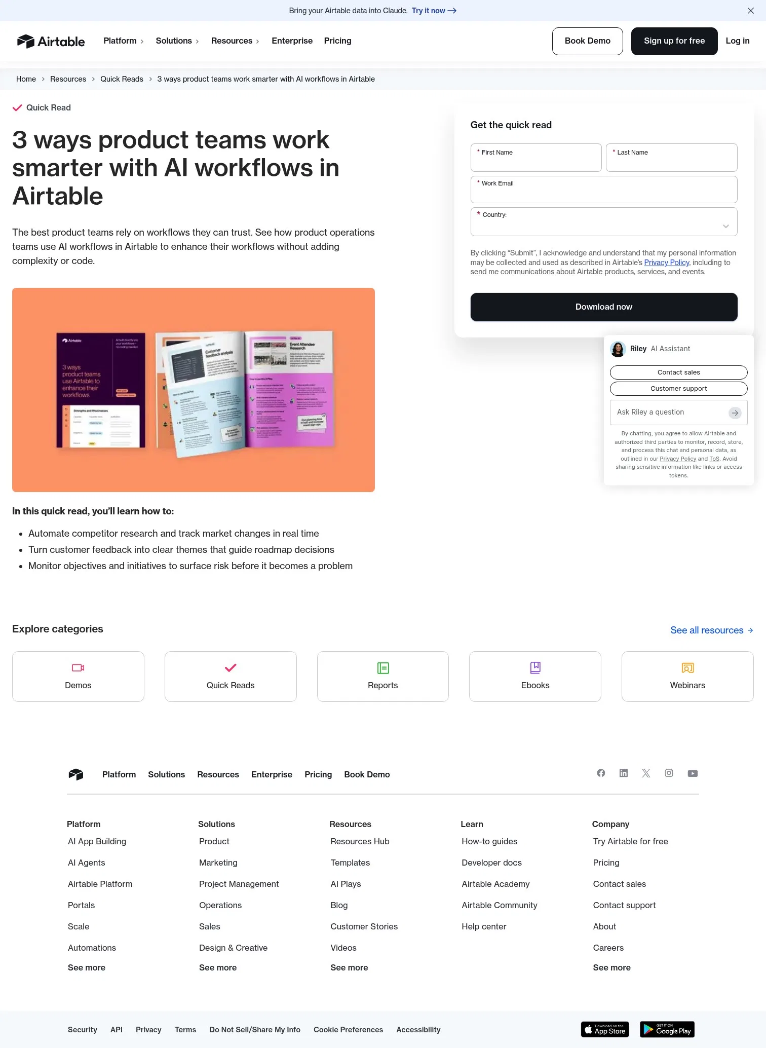 airtable.com/lp/resources/quick-reads/airtable-for-product-teams on desktop, full screenshot