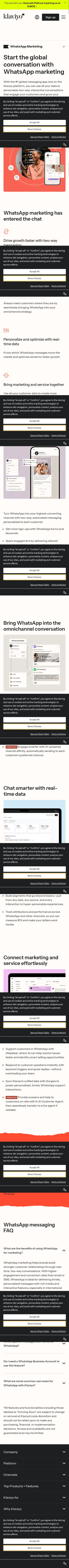 klaviyo.com/sg/products/whatsapp on mobile, full screenshot
