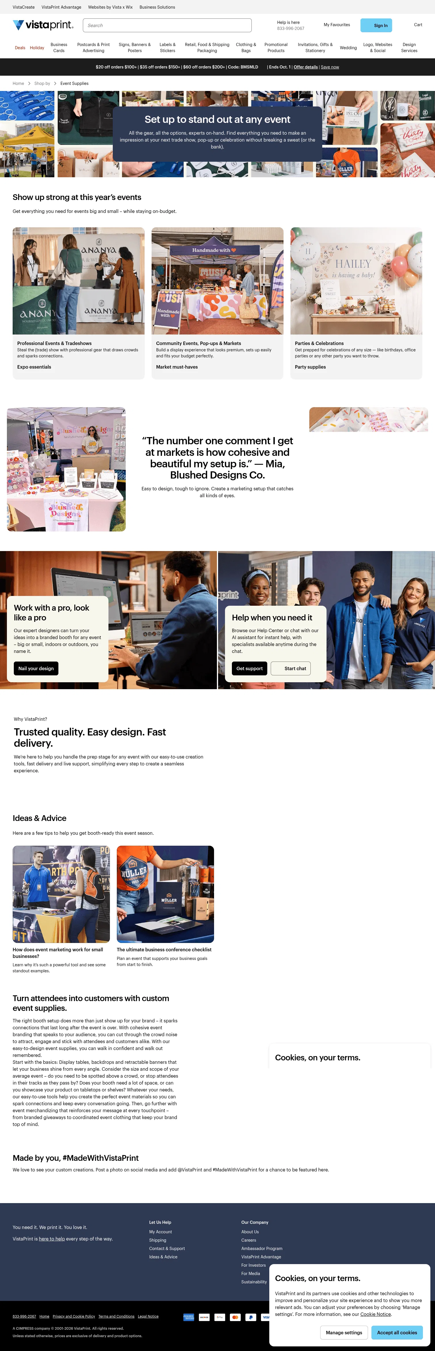 vistaprint.ca/event-supplies on desktop, full screenshot