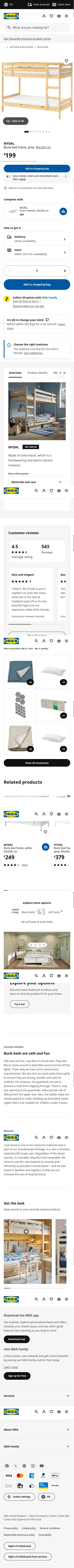 ikea.com/gb/en/p/mydal-bunk-bed-frame-pine-00102452 on mobile, full screenshot