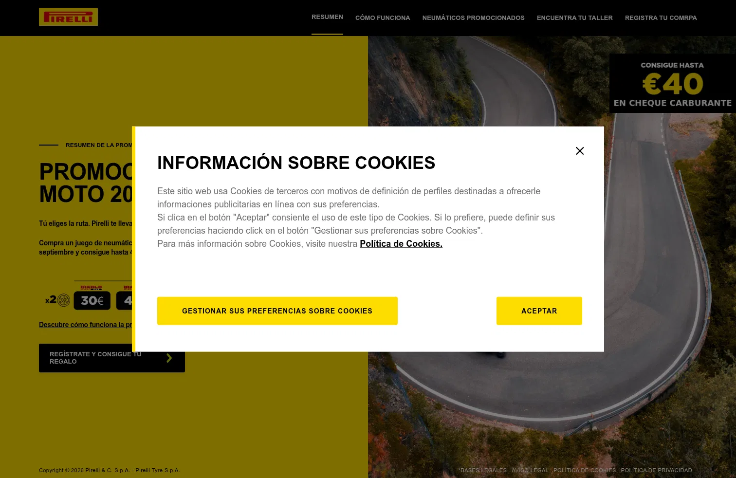 promo.pirelli.com/tyres/es-ES/moto/PROMORADIAL2026/overview on desktop, full screenshot