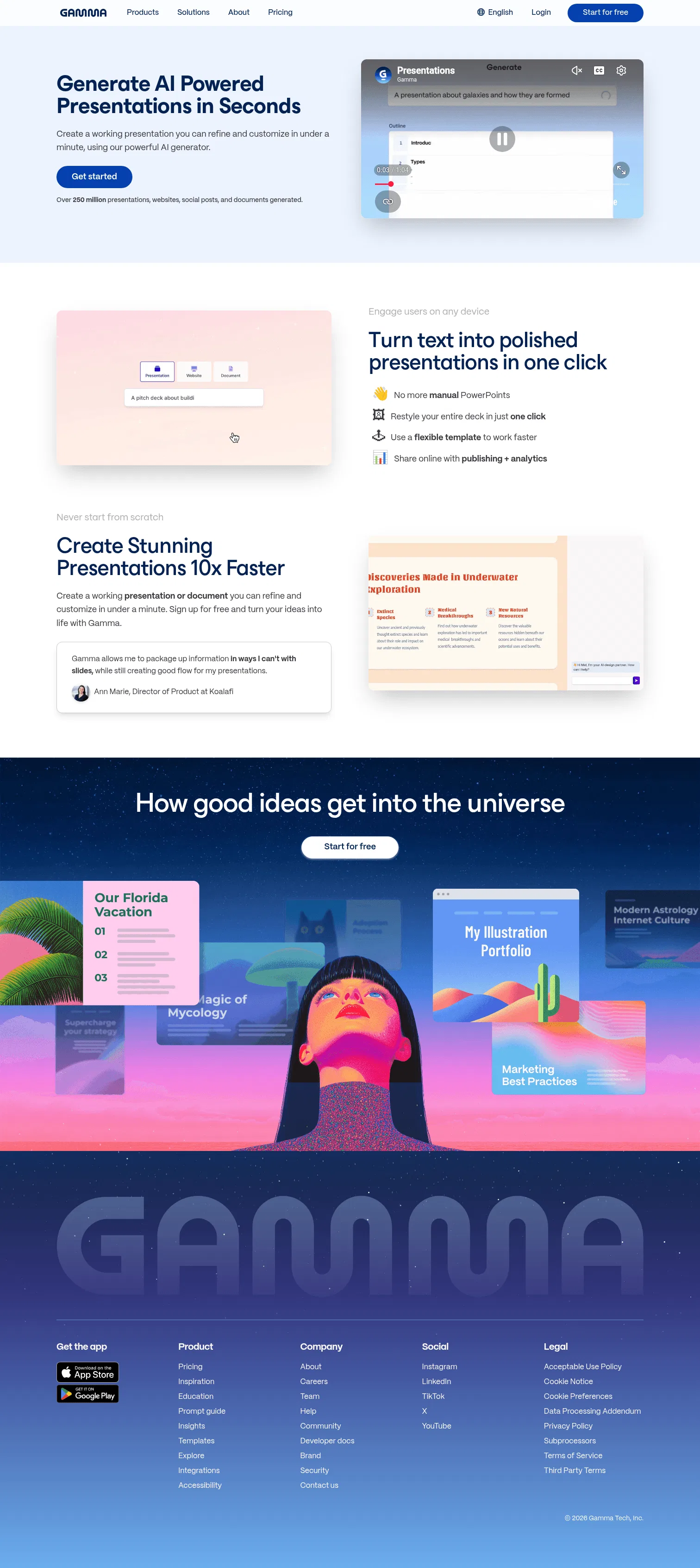 gamma.app/ai-presentations on desktop, full screenshot