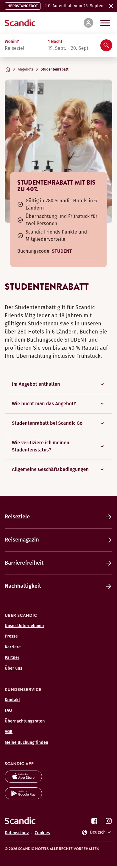 scandichotels.com/de/angebote/student on mobile