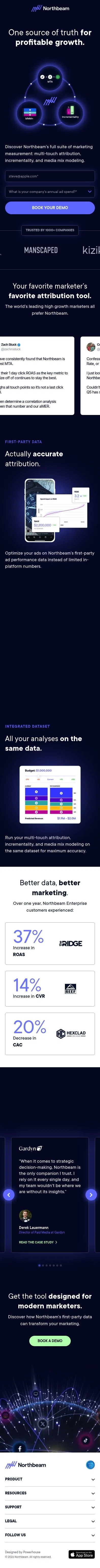 northbeam.io/your-new-favorite-marketing-tool on mobile, full screenshot