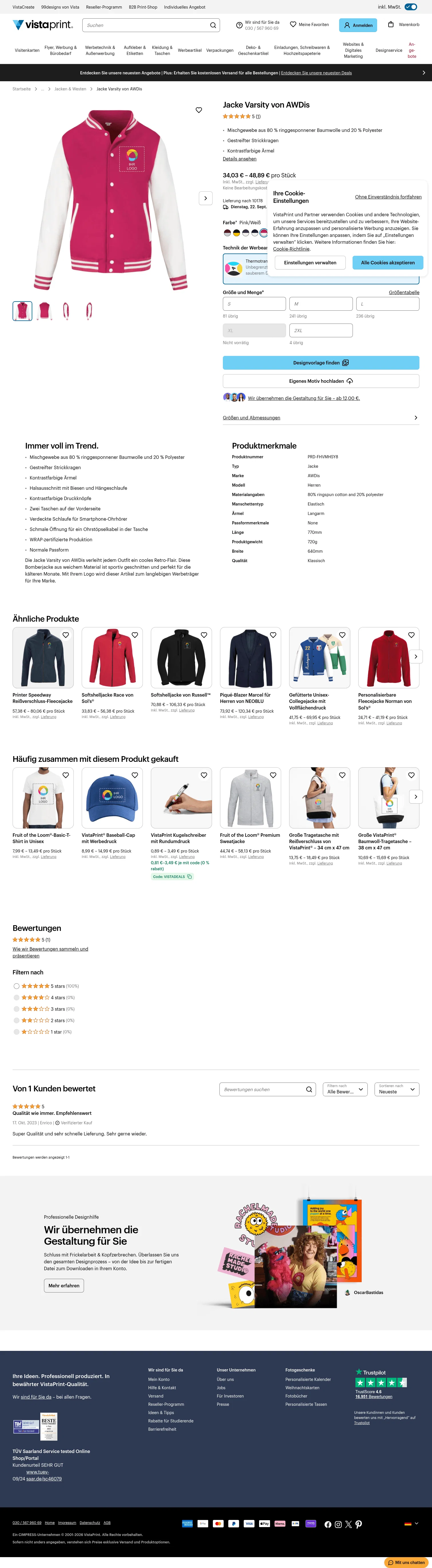 vistaprint.de/kleidung-taschen/jacken-westen/jacke-varsity-von-awdis on desktop