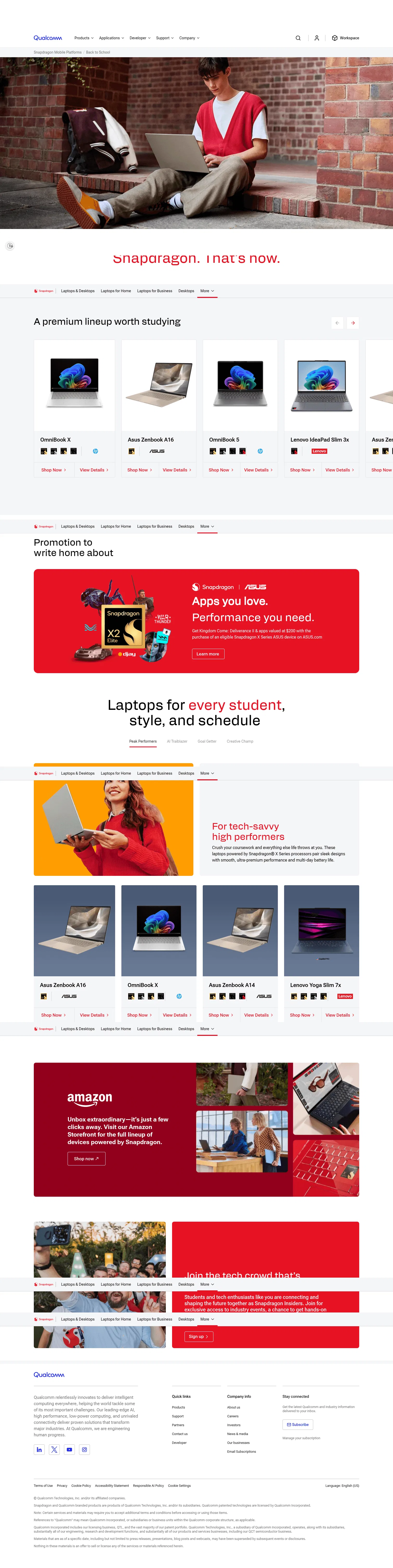qualcomm.com/snapdragon/back-to-school on desktop, full screenshot