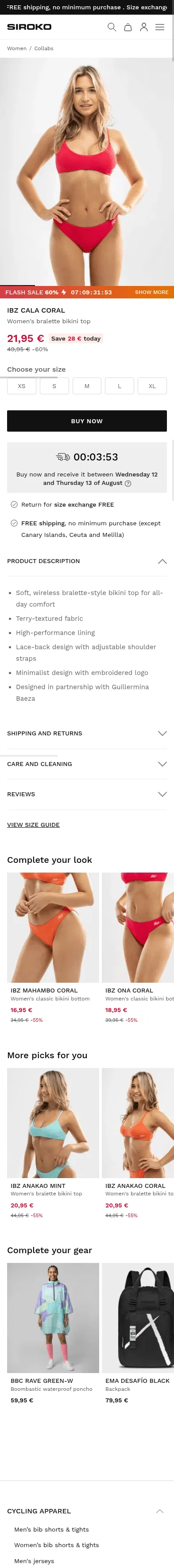 siroko.com/p/ibz-cala-coral-club-basquet-sant-antoni-ibiza-bralette-bikini-top-women on mobile, full screenshot