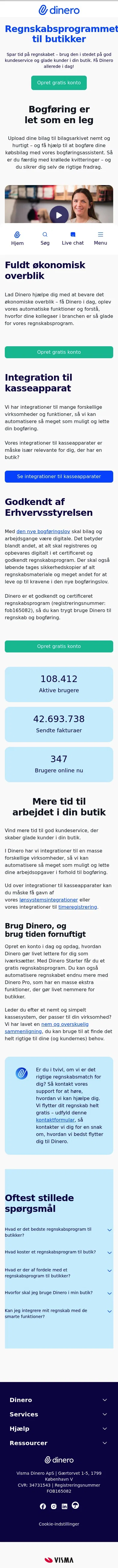 dinero.dk/hvem-er-dinero-for/butikker on mobile, full screenshot