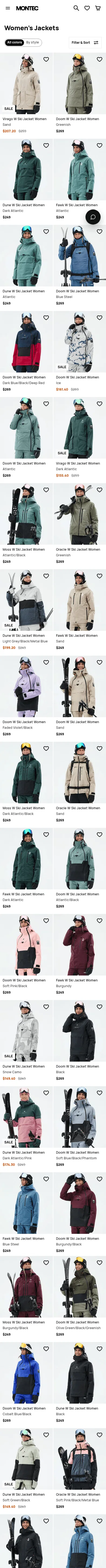 montecwear.com/womens-jackets on mobile, full screenshot