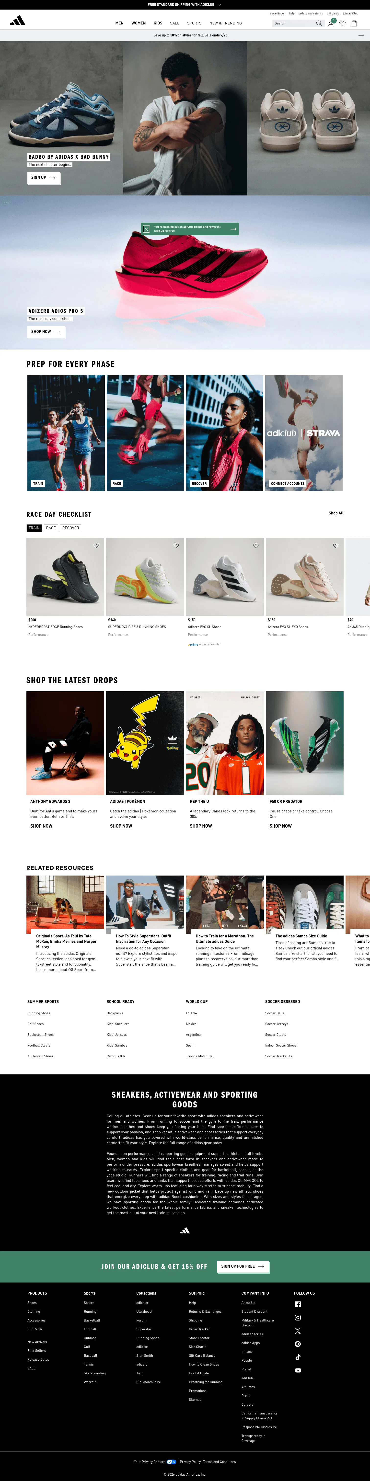 adidas.com on desktop, full screenshot