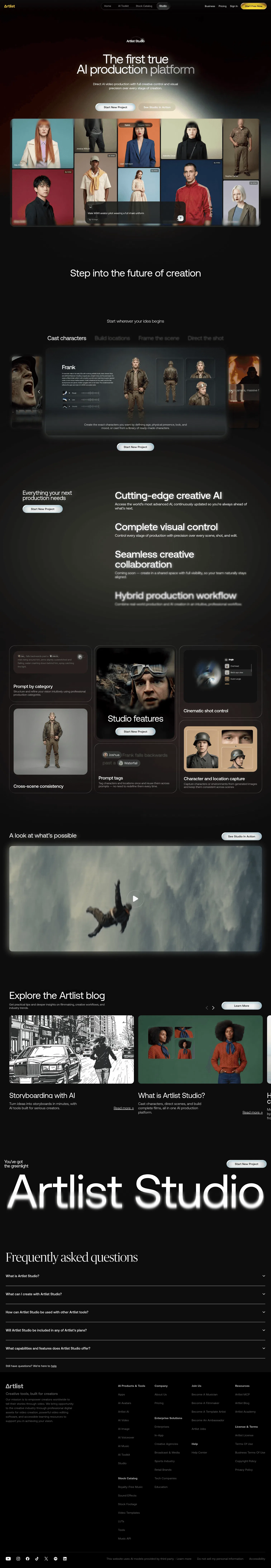 artlist.io/studio on desktop, full screenshot