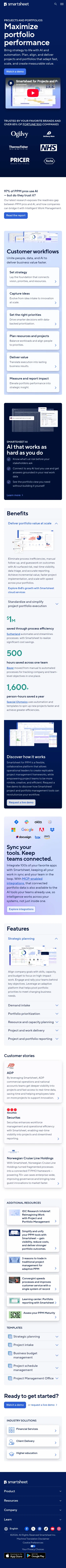 smartsheet.com/solutions/project-portfolio-management on mobile, full screenshot