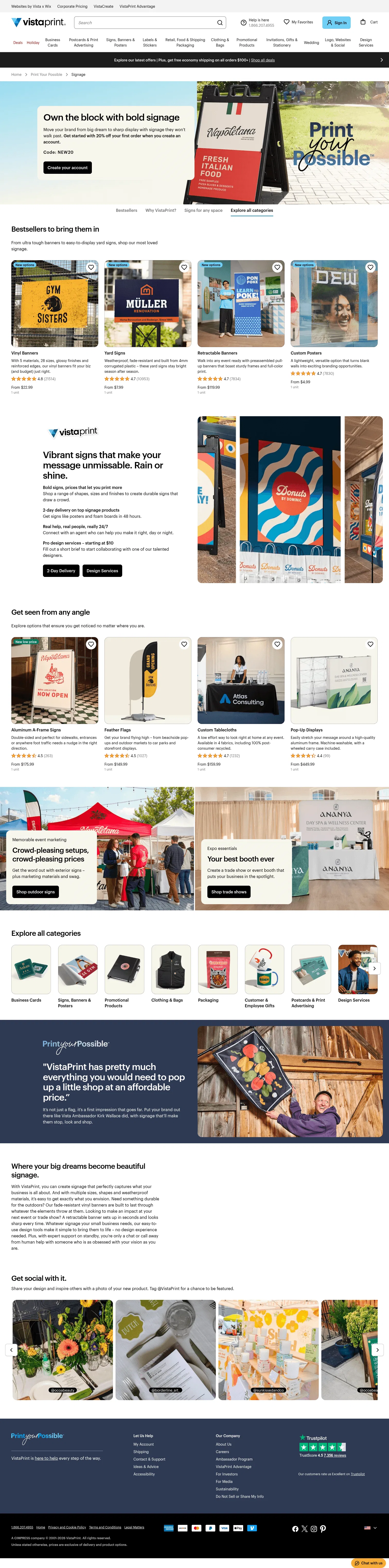 vistaprint.com/print-your-possibilities/signage on desktop, full screenshot